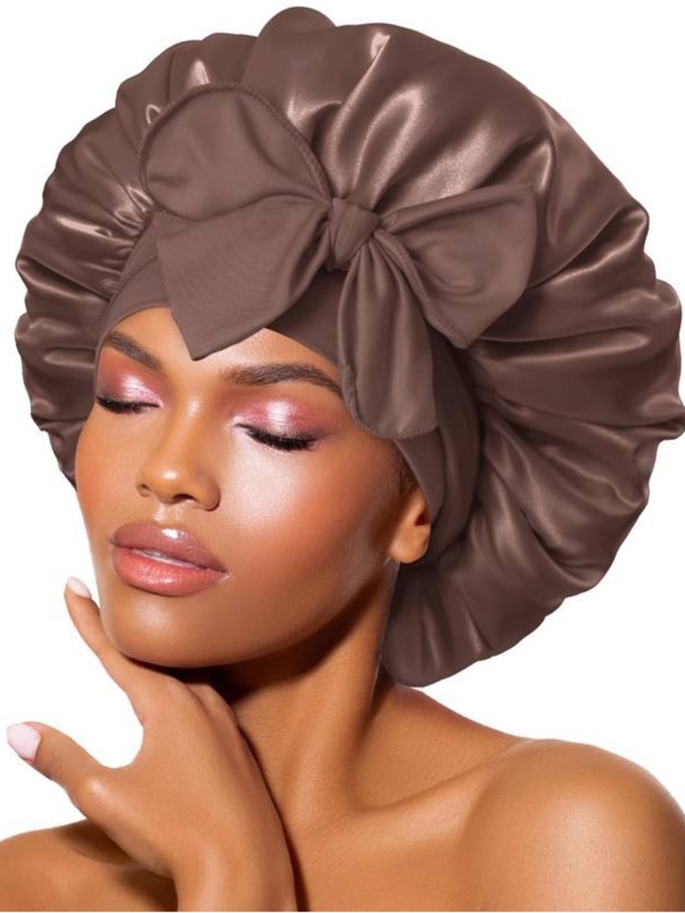NWT Bonnet Queen Satin Sleep Bonnet Chocolate Brown Adjustable Hair Wrap Medium